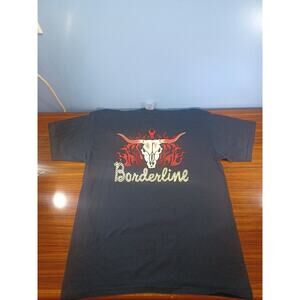Flaming Longhorn Skull Borderline T-Shirt Western Rodeo Band Party Red Black